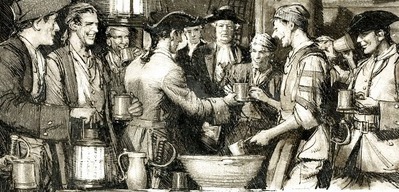 Britische Seeleute bei der Rum-Ausgabe