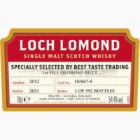 LOCH LOMOND 2012 2021 Sherry Single Cask 1st Fill Cask No. 18/667-4 BTT7
